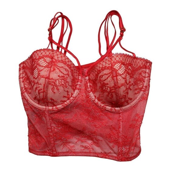 Victoria's Secret Bustier Size 32D Red Very Sexy Lace Underwire NEW - Picture 1 of 11